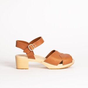 Bryr Sylvie Cross Toe Mid Heel Clog in Whiskey Leather